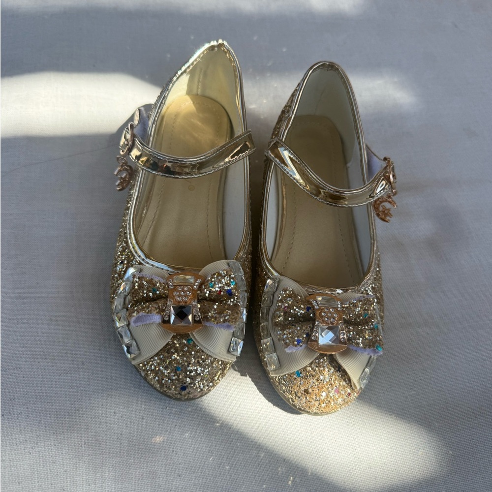Sparkling Gold Kids Dress Shoes with Bow